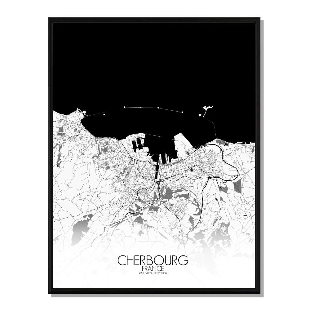 Affiche Cherbourg Carte N&B 40x50