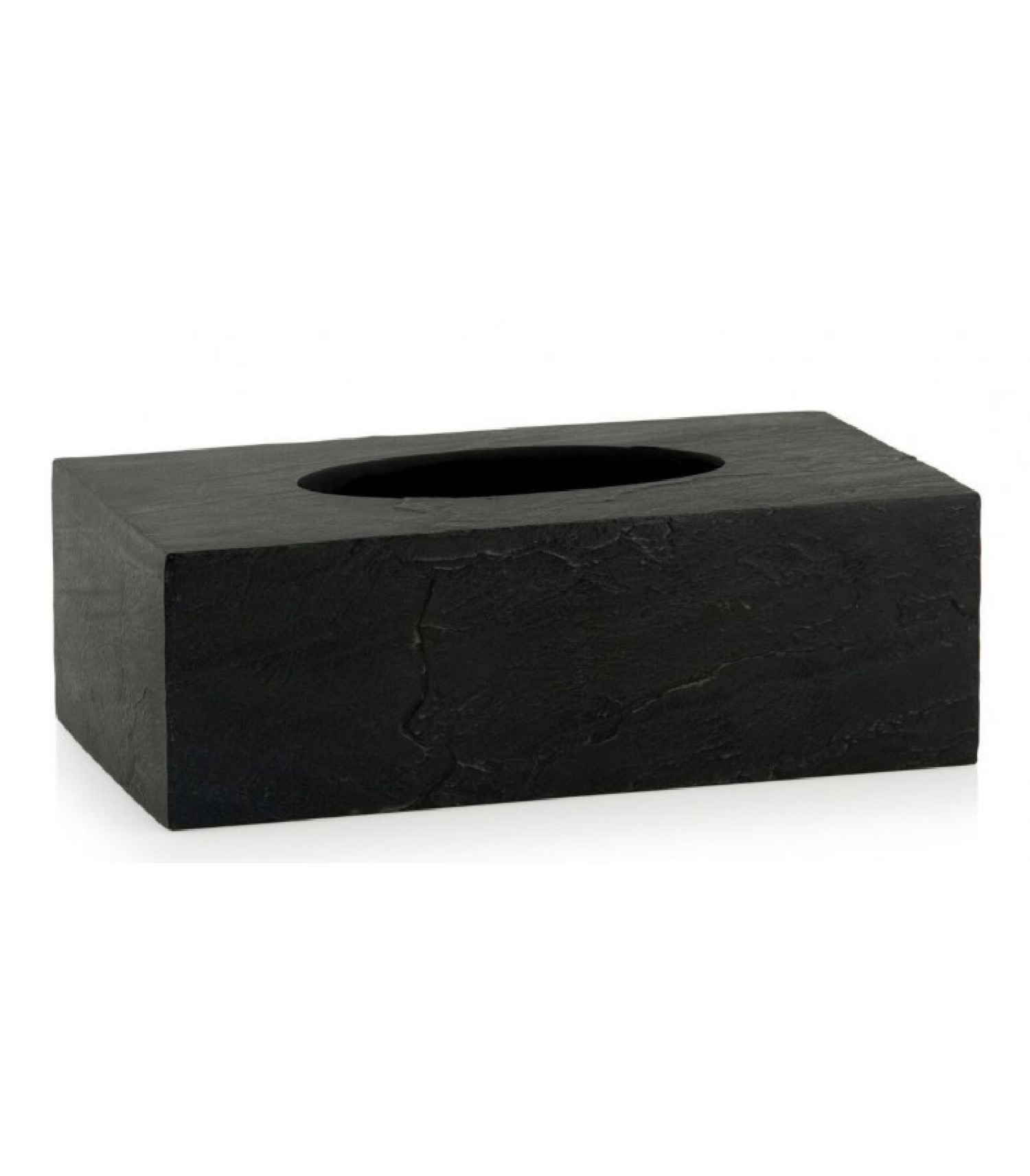 Boîte à mouchoirs rectangulaire en polyrésine noire effet ardoise (photo) Boîte à mouchoirs rectangulaire en polyrésine noire effet ardoise