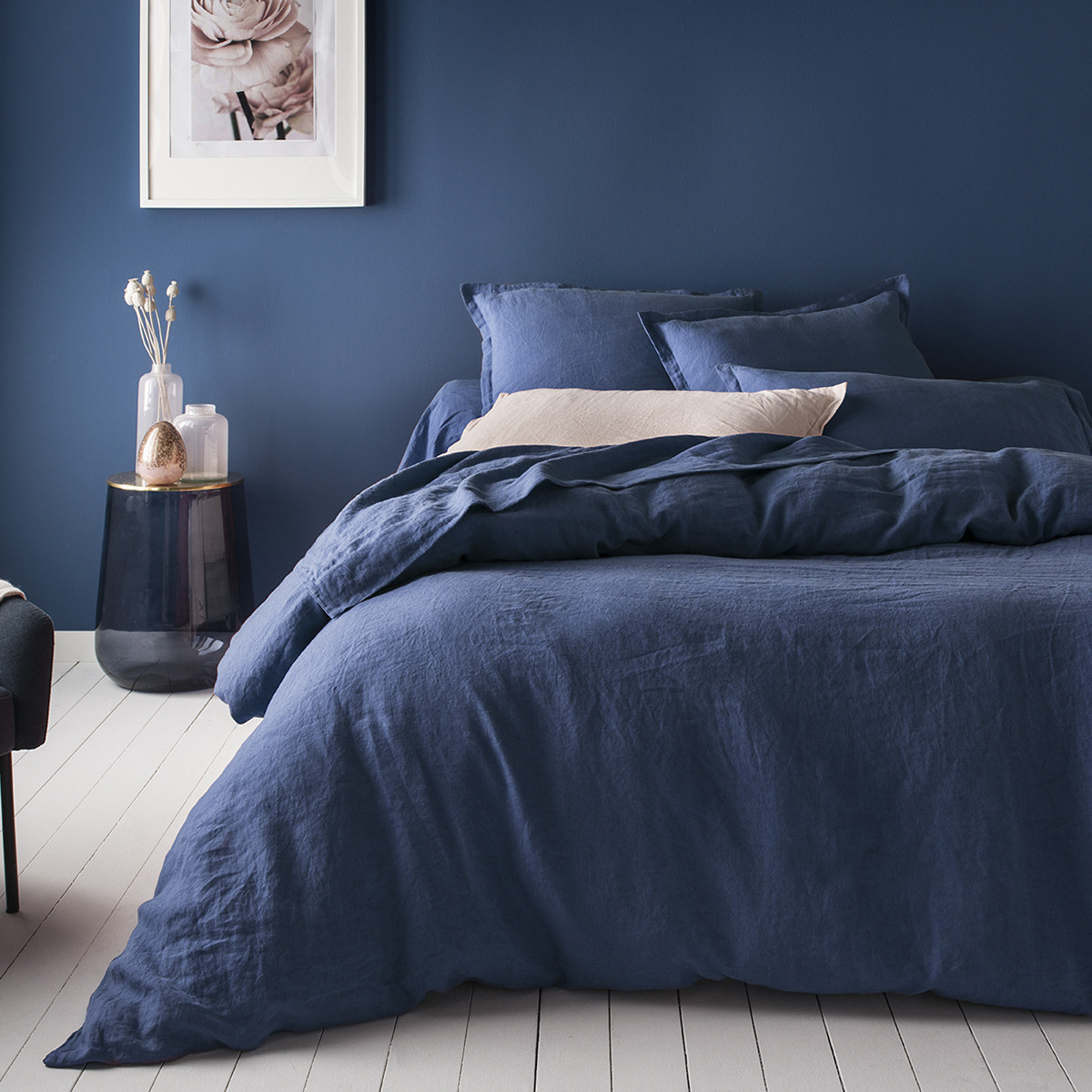 Housse de couette lin 240x220 cm bleu marine