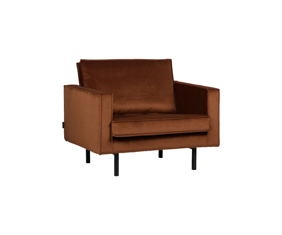 Fauteuil vintage en velours rouille