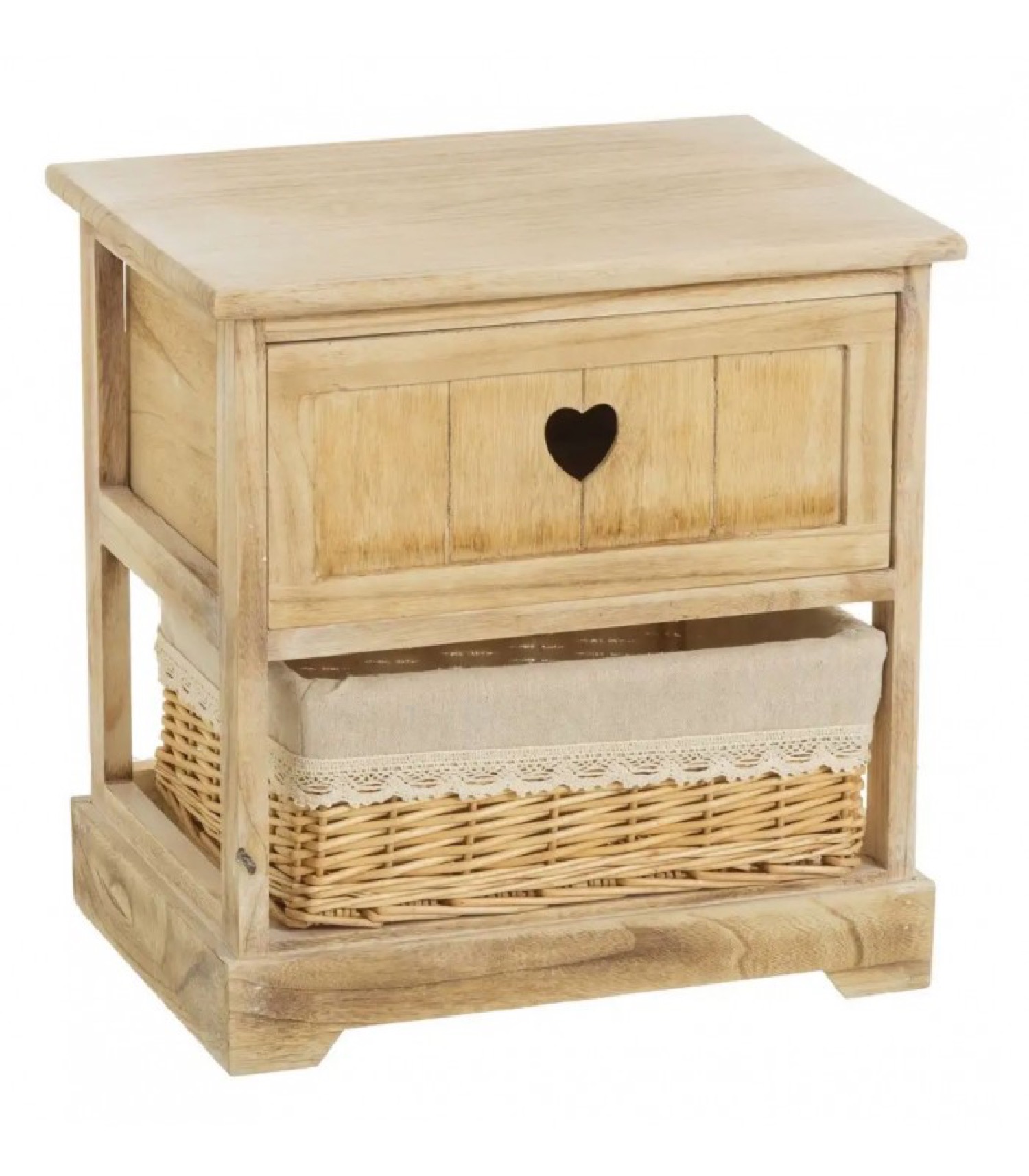 Table de chevet en bois 1 tiroir avec panier H41cm Table de chevet en bois 1 tiroir avec panier H41cm