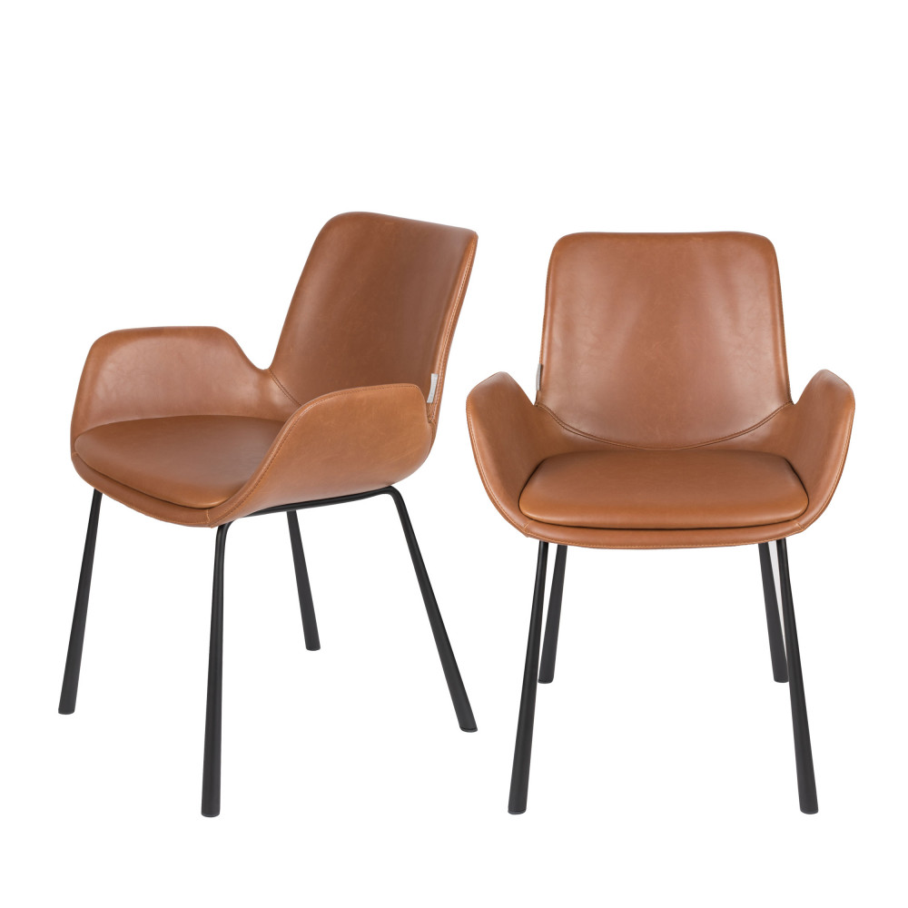 2 fauteuils de table en simili marron