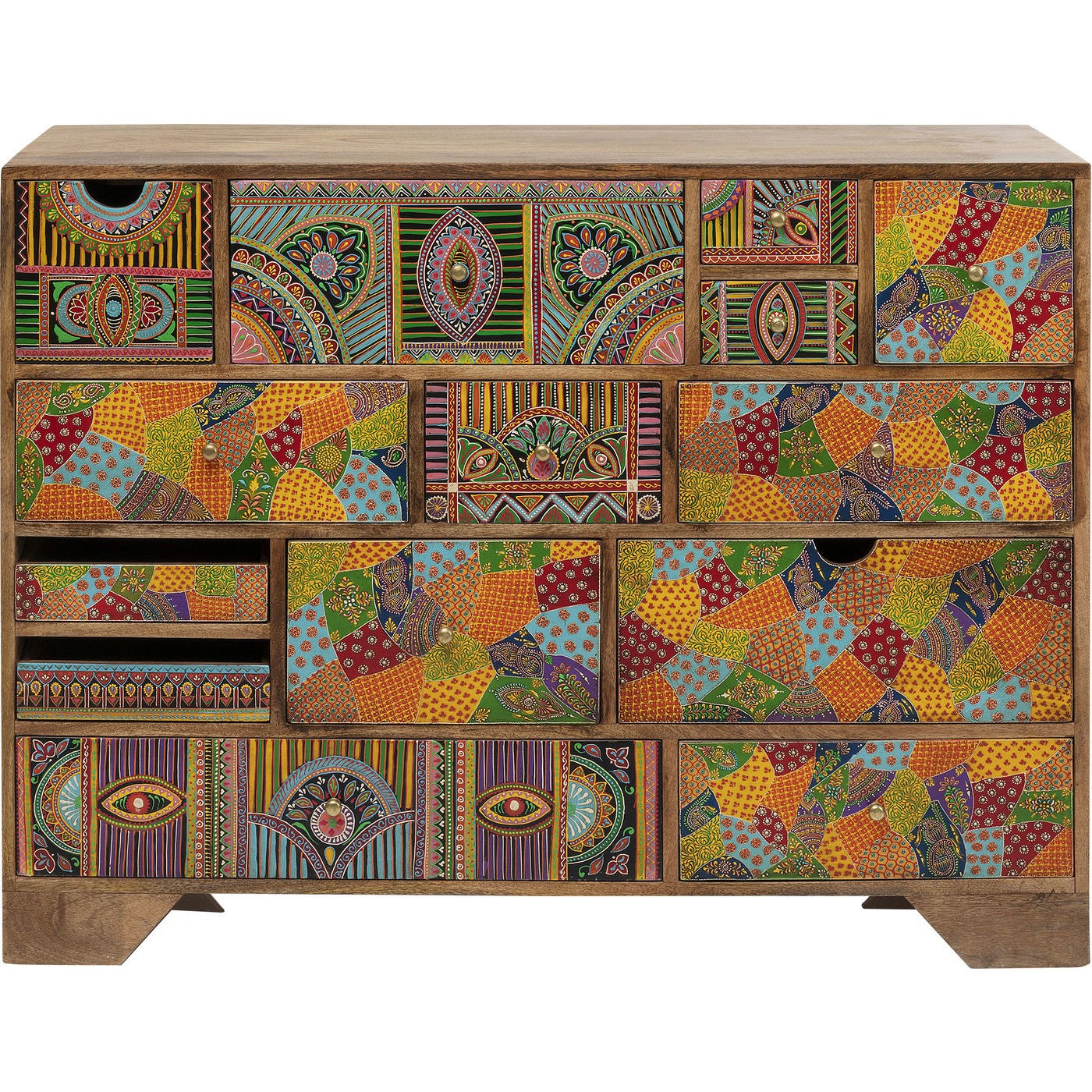 Commode 14 tiroirs en manguier massif motifs multicolores (photo) Commode 14 tiroirs en manguier massif motifs multicolores