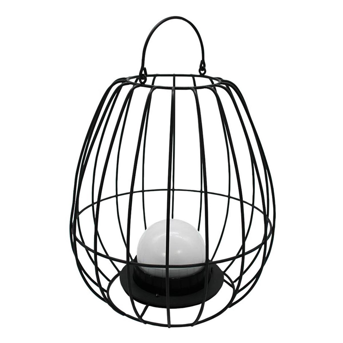 Lanterne cage métal sans fil LED Métal Noir H26CM Lanterne cage métal sans fil LED Métal Noir H26CM