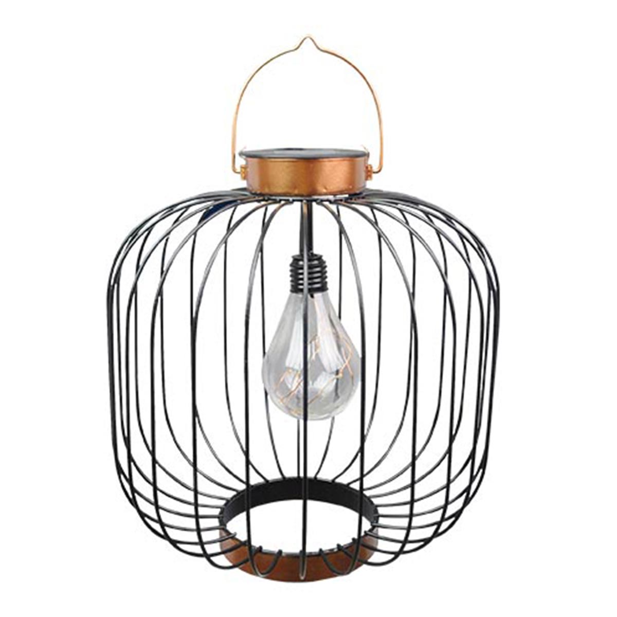 Lanterne solaire cage métallique acier noir H35cm Lanterne solaire cage métallique acier noir H35cm