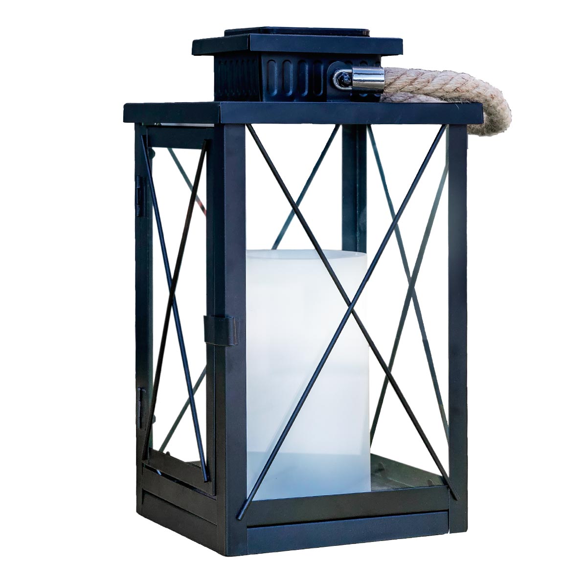 FIREFLY-Lanterne solaire acier noir H40cm (photo) FIREFLY-Lanterne solaire acier noir H40cm
