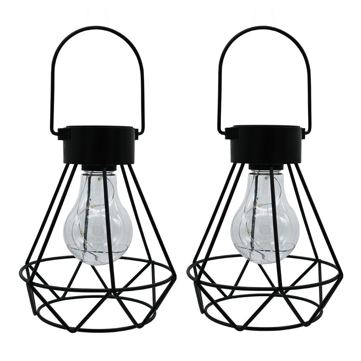 Lot de 2 lanternes solaires acier noir H24cm Lot de 2 lanternes solaires acier noir H24cm