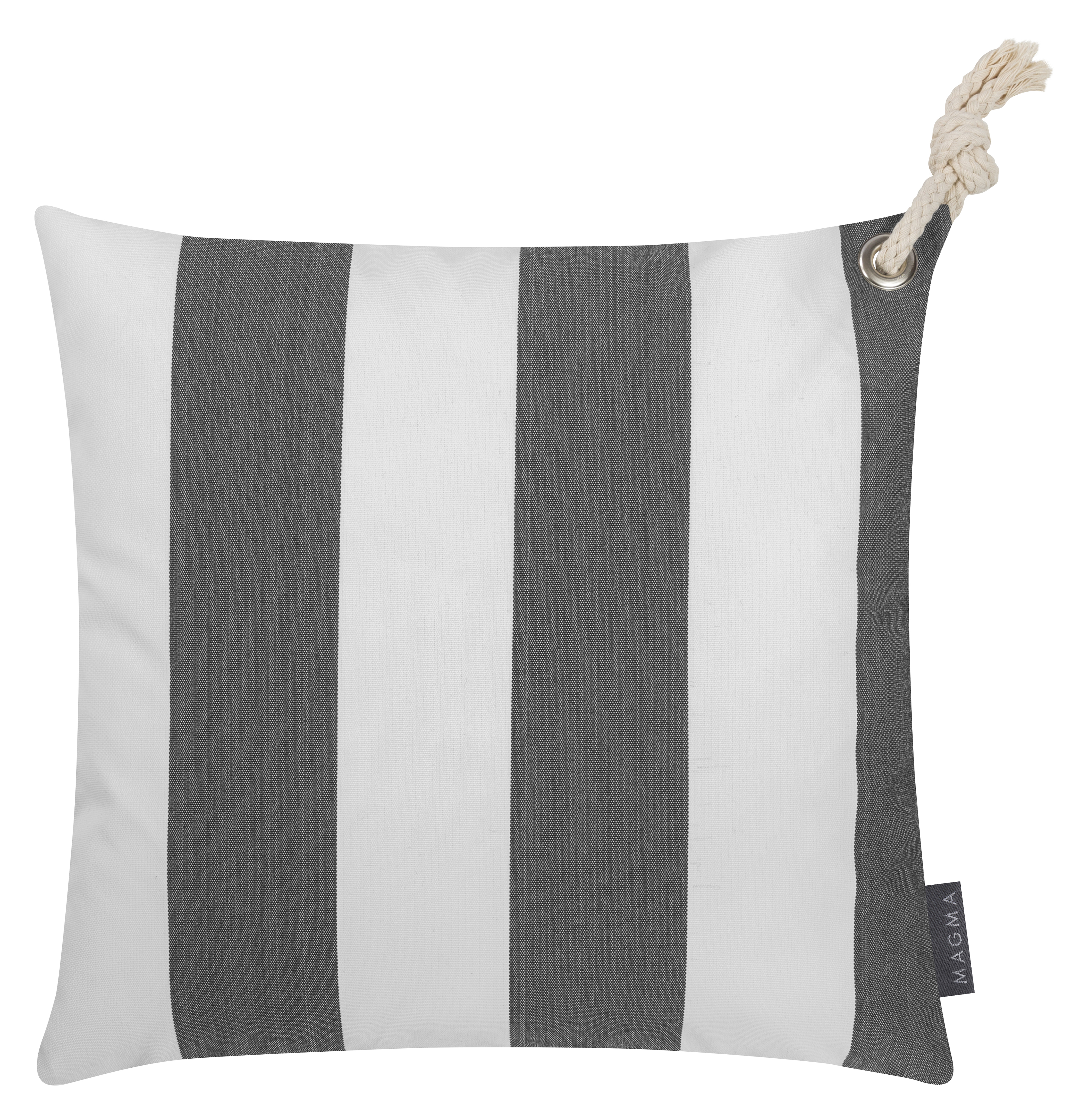 Housses de coussin rayées anthracite/blanc avec corde - Lot de 2-40x40