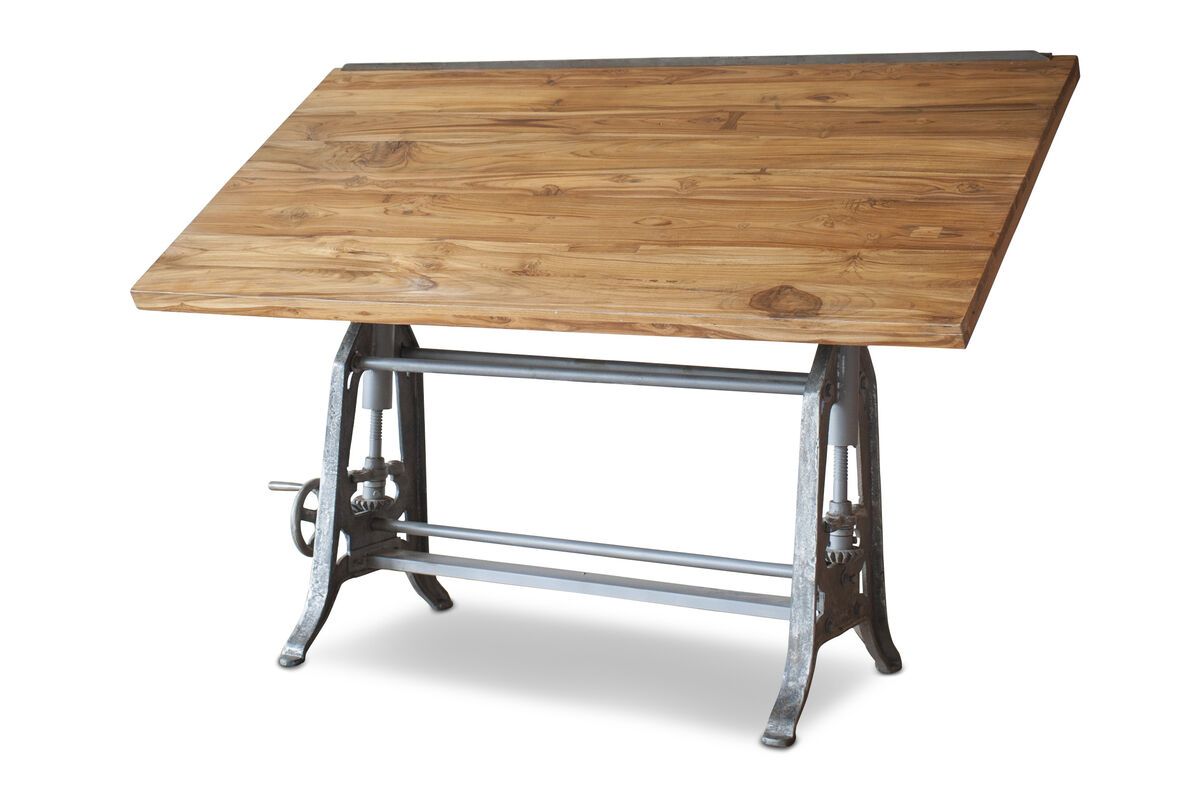 Table d'architecte en fonte et teck marron Table d'architecte en fonte et teck marron