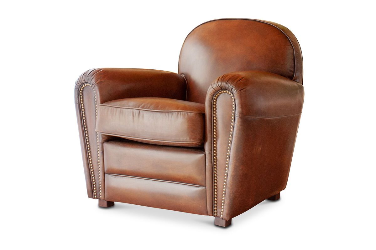 Fauteuil club en cuir marron