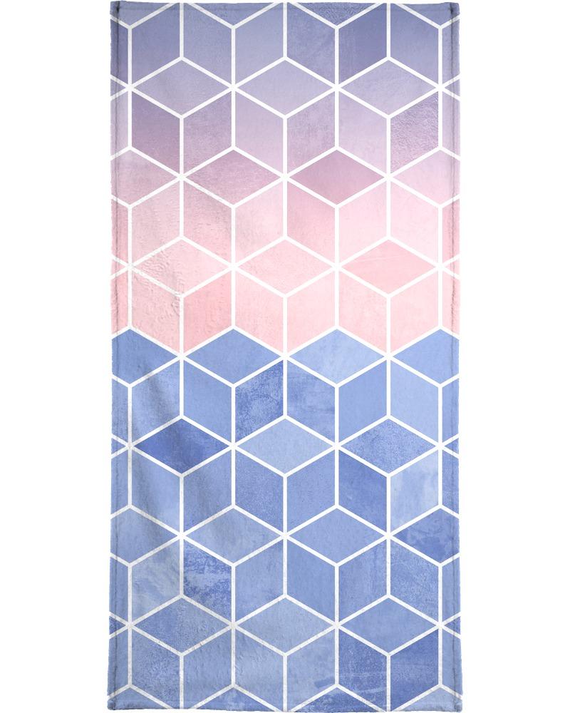 Serviette de bain en éponge-velours en bleu & rose 70x140
