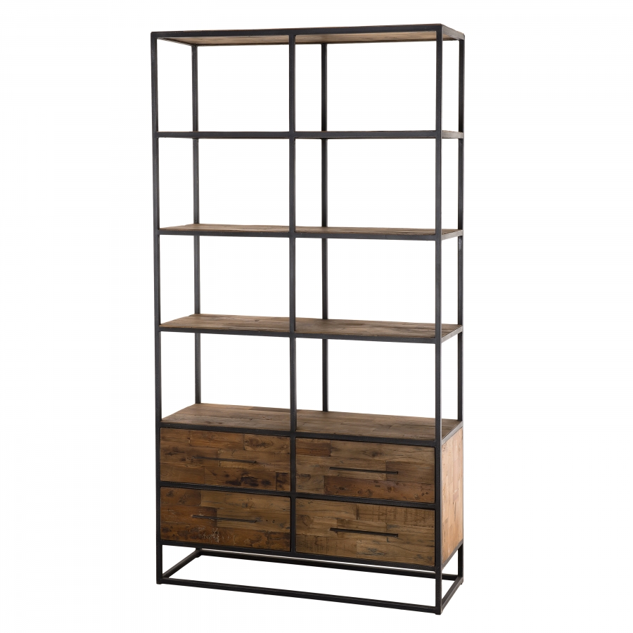 Etagère 4 niveaux 4 tiroirs bois teck recyclé et métal Etagère 4 niveaux 4 tiroirs bois teck recyclé et métal