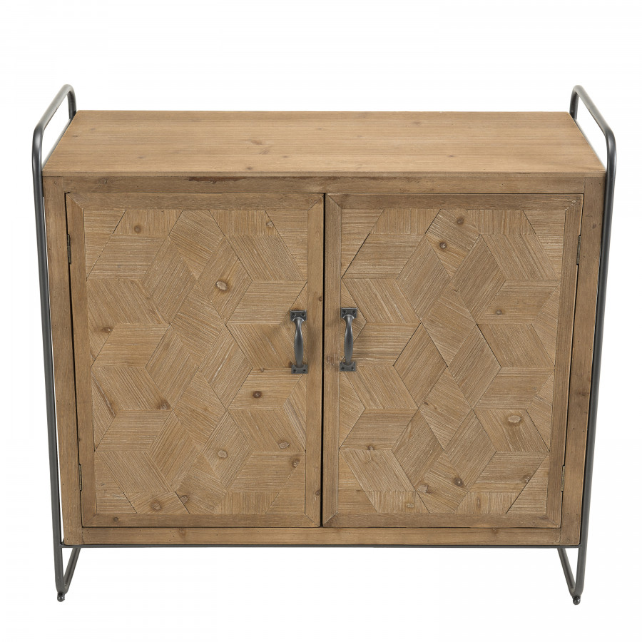 Buffet 2 portes bois sapin marqueté pieds métal Buffet 2 portes bois sapin marqueté pieds métal
