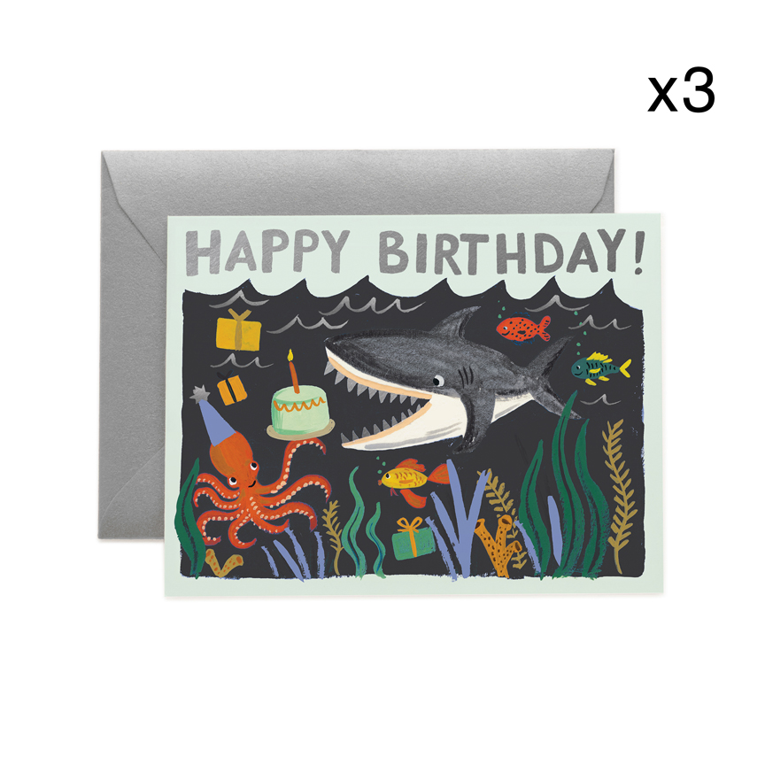 Lot de 3 cartes shark birthday