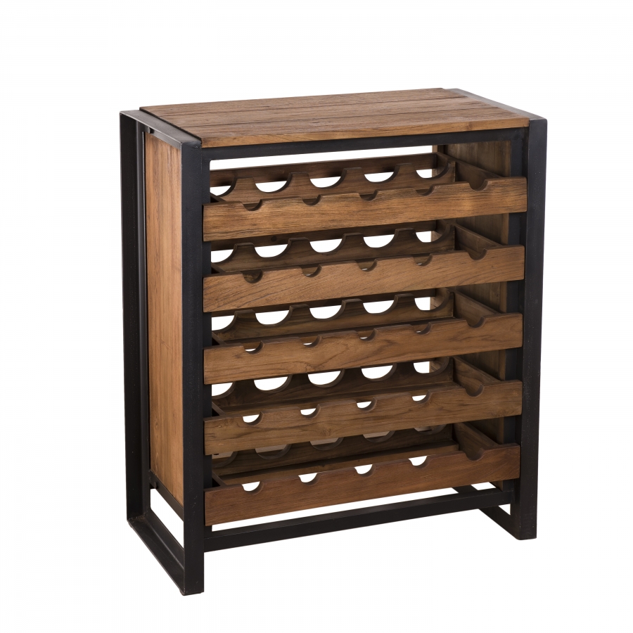 Meuble rangement vin 5 niveaux bois teck recyclé et métal Meuble rangement vin 5 niveaux bois teck recyclé et métal