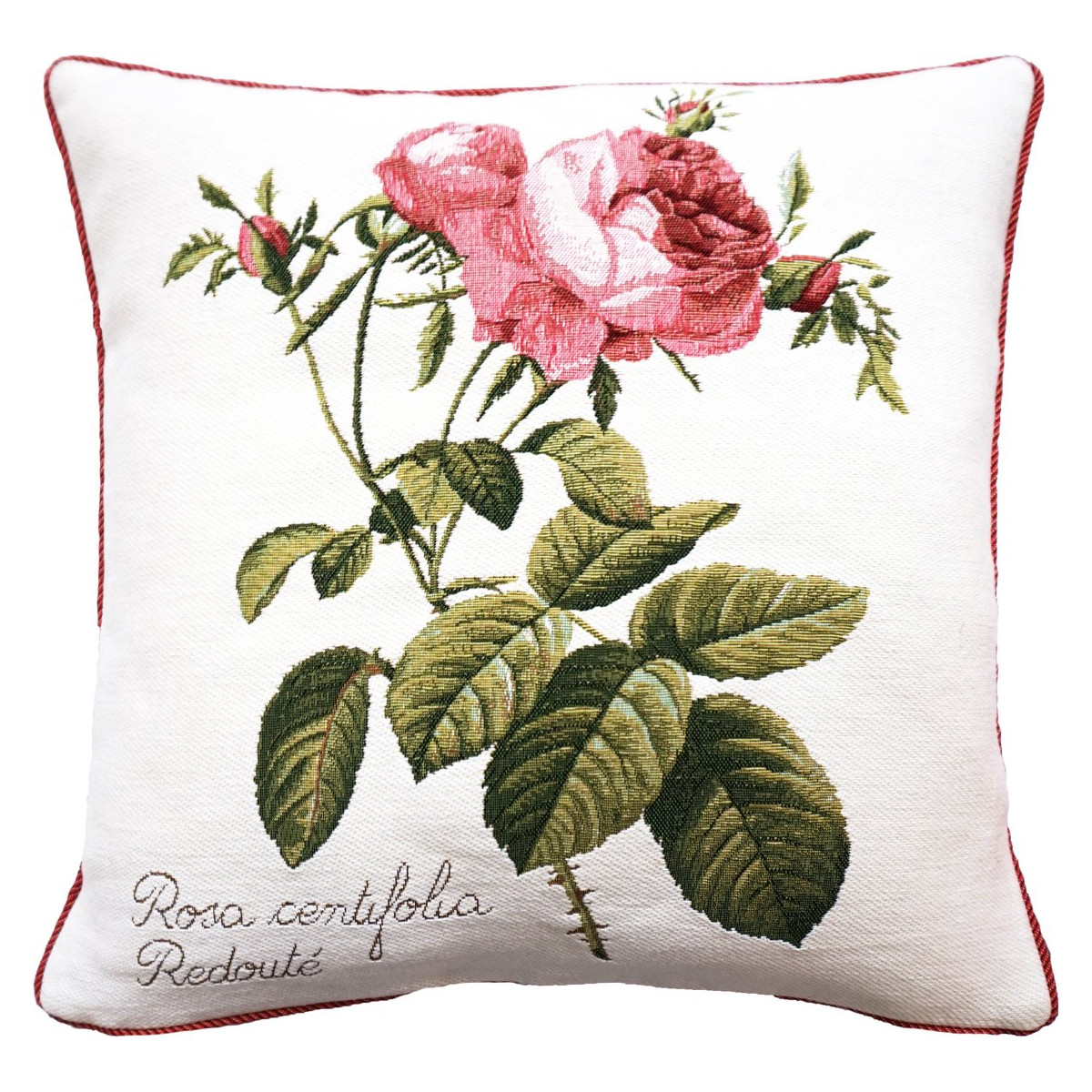 Coussin rose à droite made in france blanc 48x48 Coussin rose à droite made in france blanc 48x48