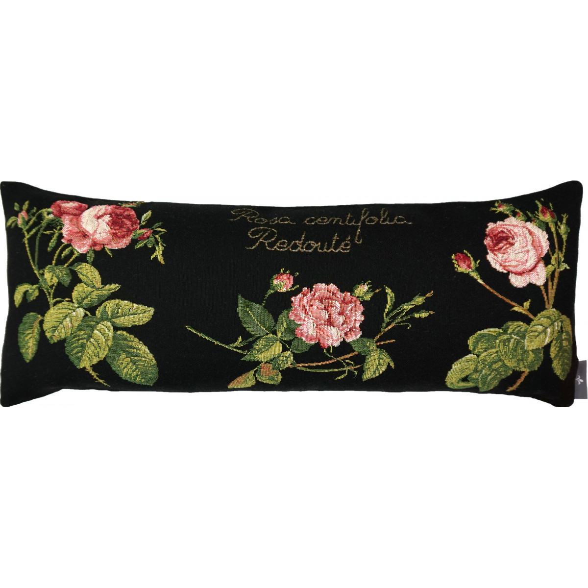 Coussin roses de redouté made in france noir 22x58