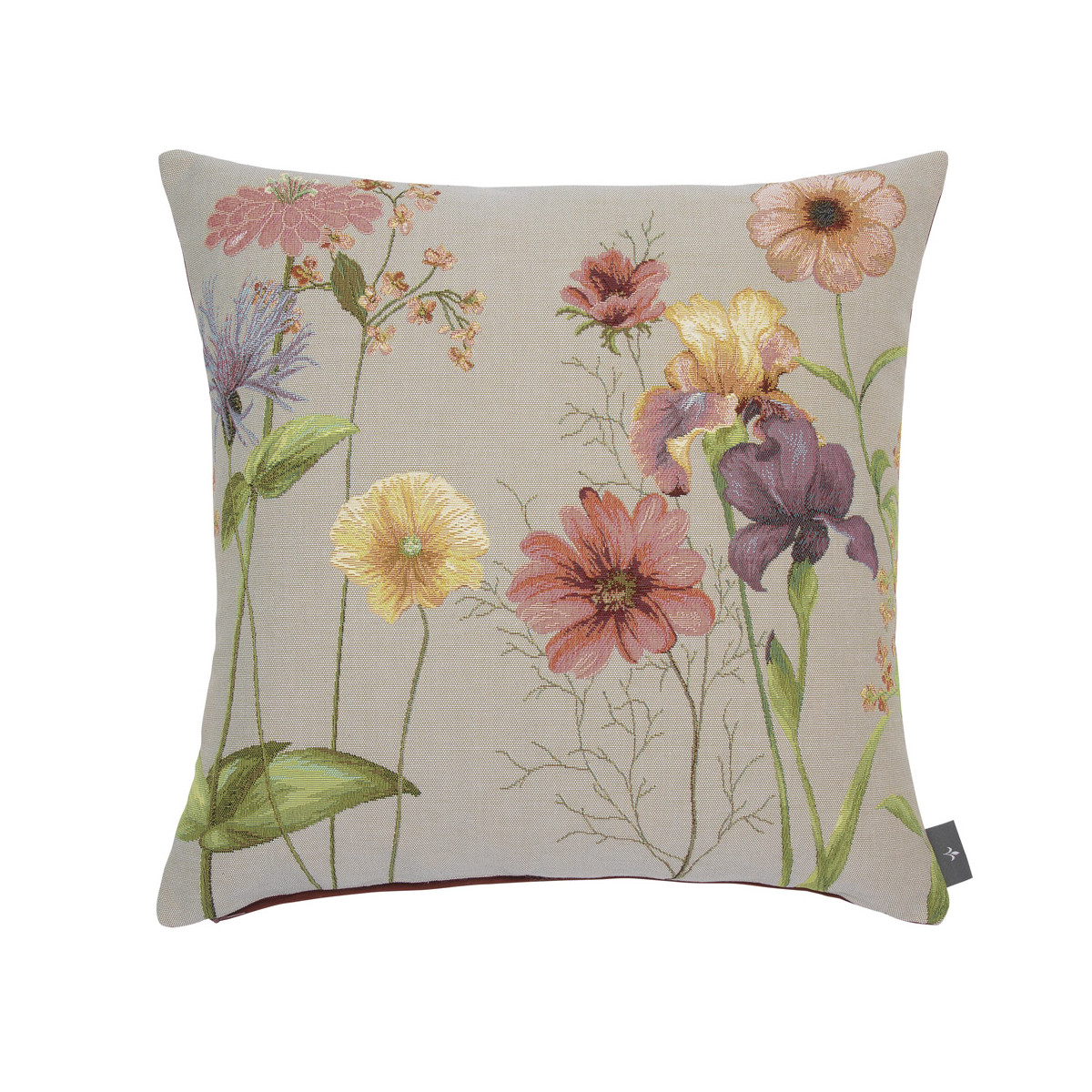 Coussin tapisserie giverny multi fleurs made in france gris   50x50