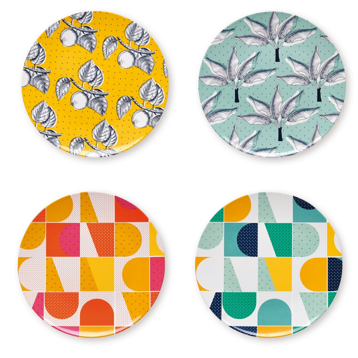 Lot de 4 assiettes à motifs multicolores