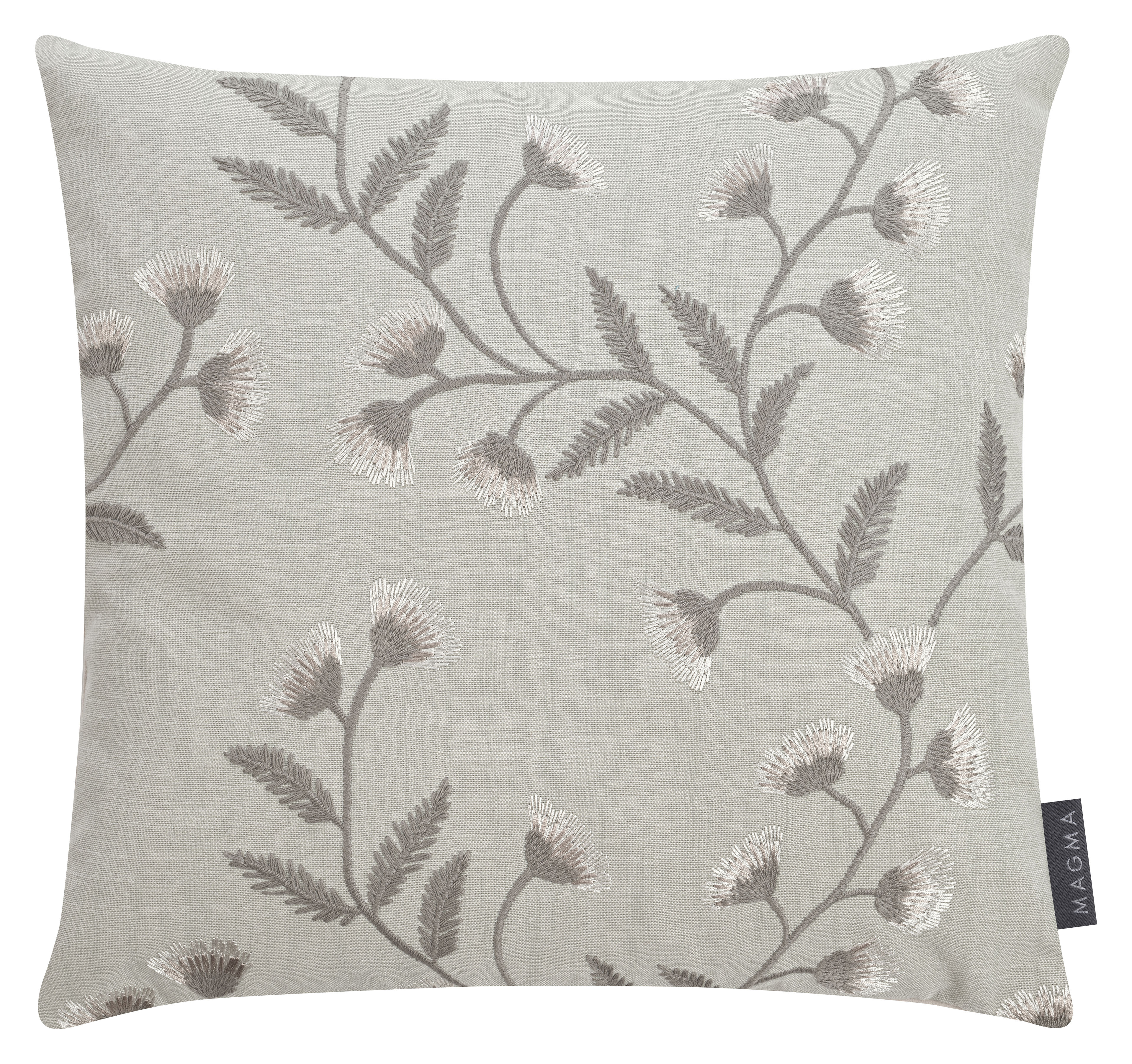 Housse de coussin vert pastel brodée fleurs coton 50x50 Housse de coussin vert pastel brodée fleurs coton 50x50