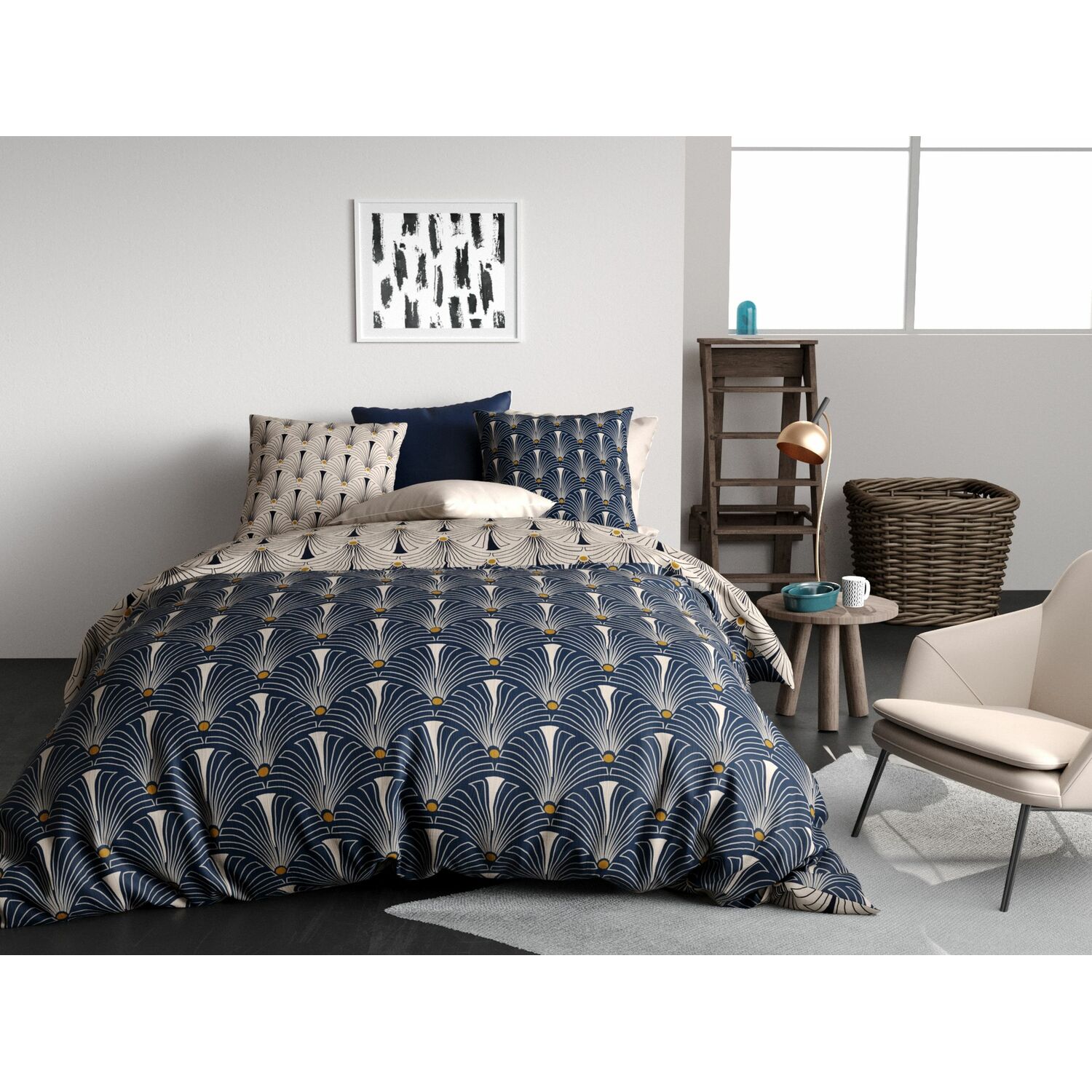 Parure de housse de couette coton beige 140x200 cm
