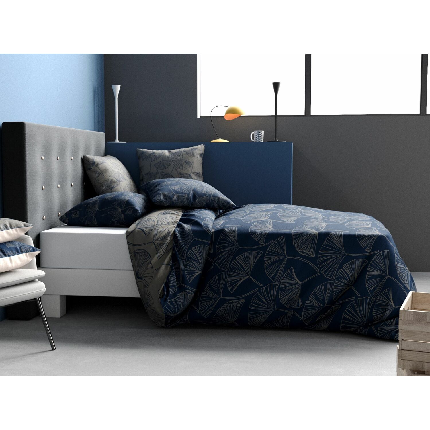 Parure de housse de couette coton gris 220x240 cm