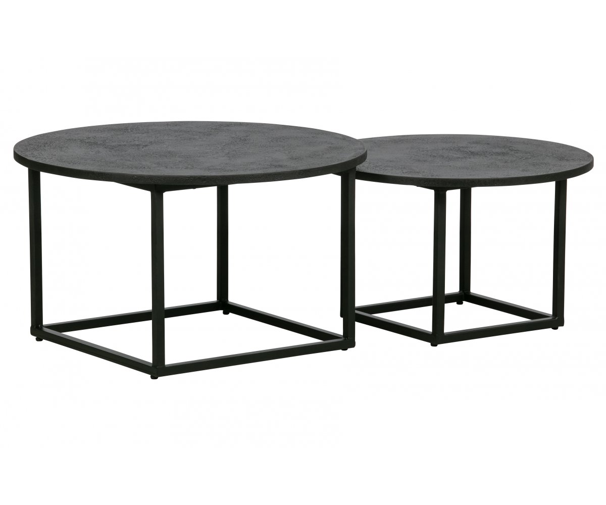 Set de 2 tables basse rondes en bois et métal Set de 2 tables basse rondes en bois et métal