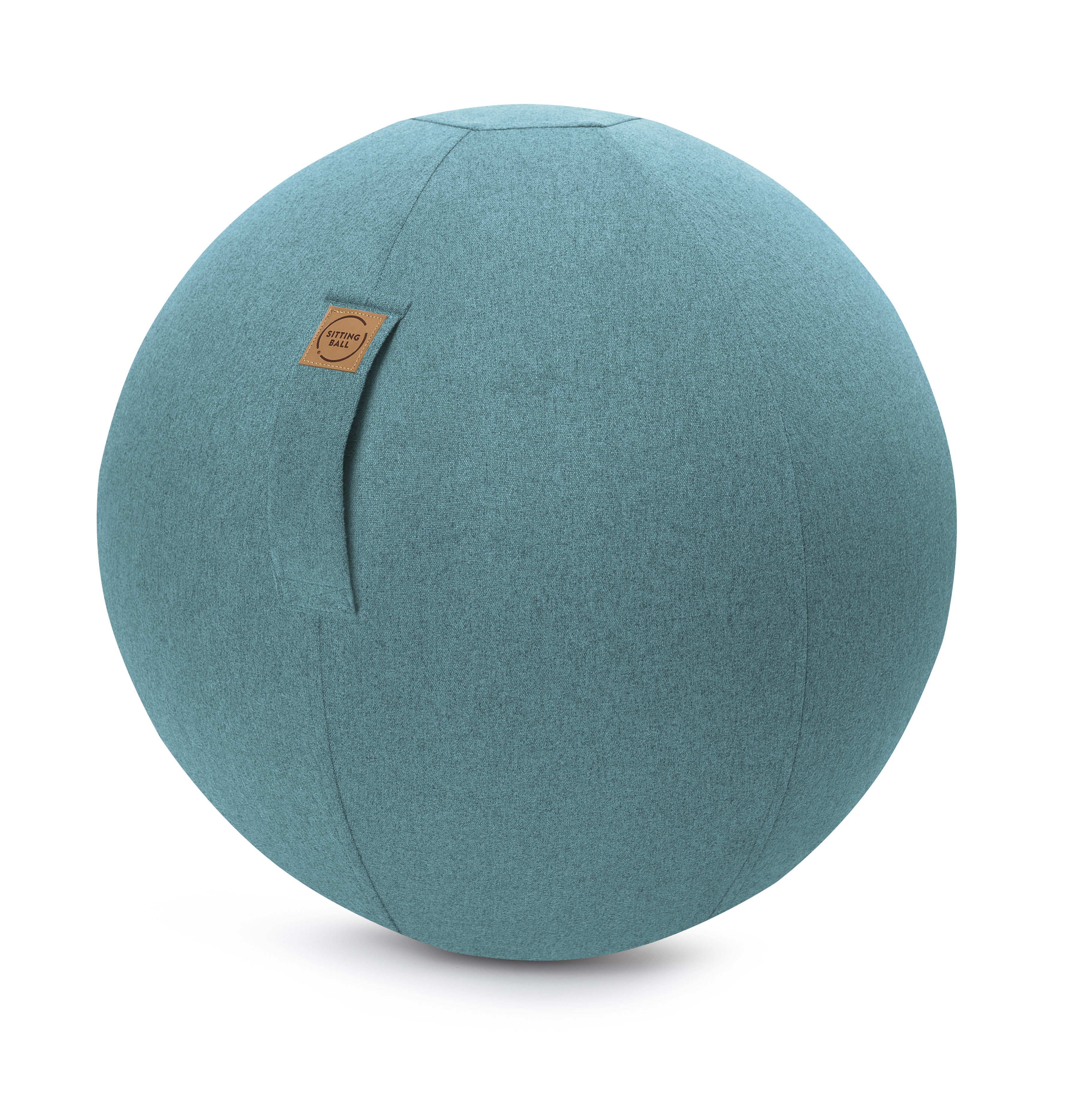 Balle d'assise aspect feutrine turquoise avec poignée polyester D65 Balle d'assise aspect feutrine turquoise avec poignée polyester D65