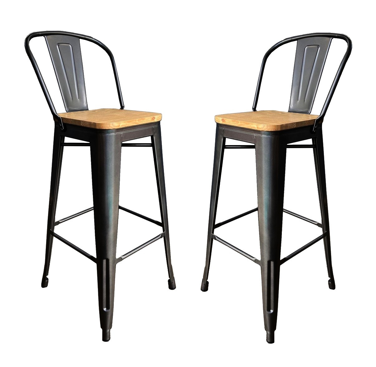 2 Chaises de bar en acier gris et bois clair