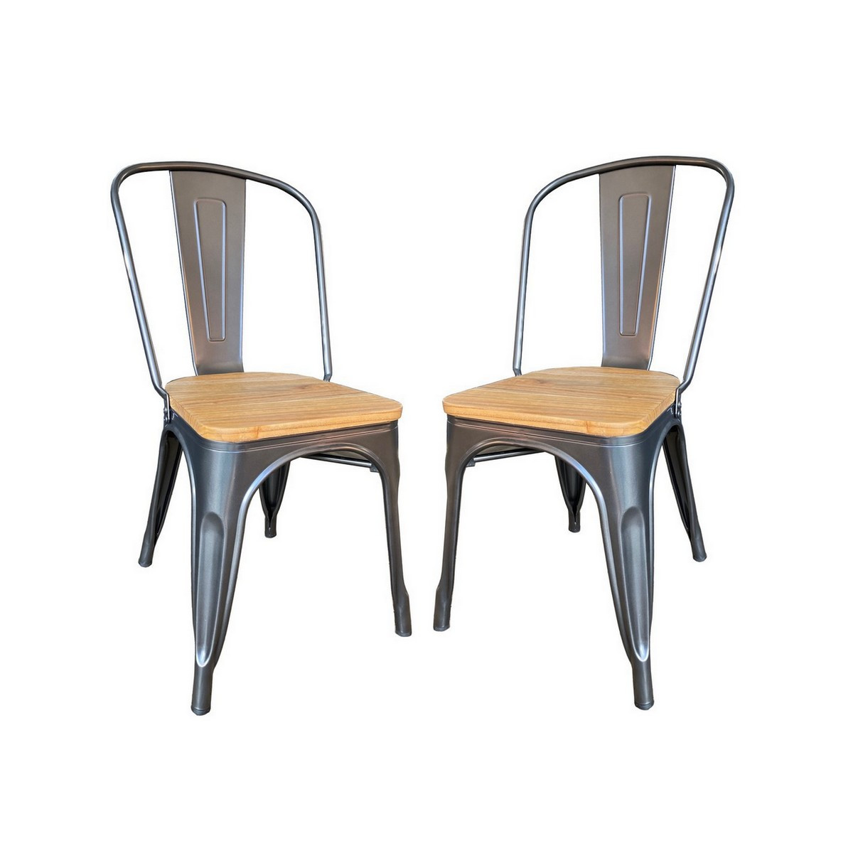 Lot de 2 Chaises design de repas acier gris et bois clair