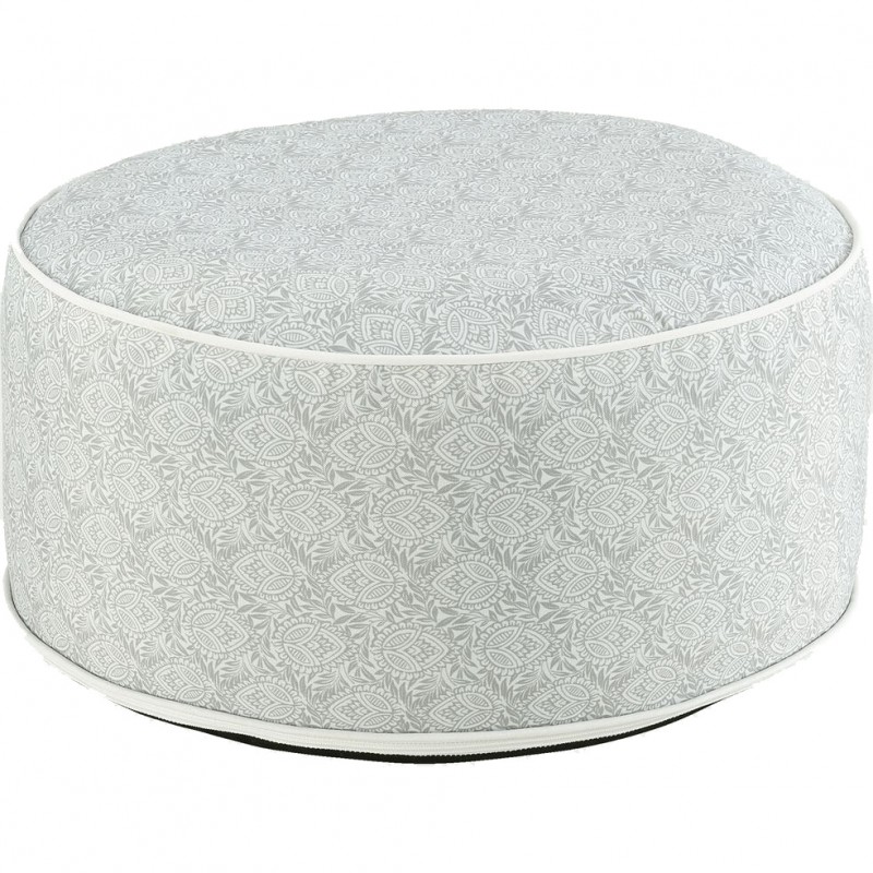 Pouf rond gonflable en tissu gris motifs Pouf rond gonflable en tissu gris motifs