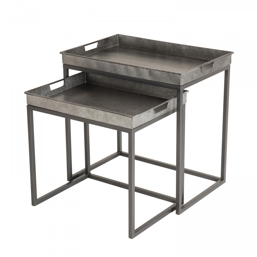 2 tables d'appoint gigognes rectangulaires zinc pieds métal L61 2 tables d'appoint gigognes rectangulaires zinc pieds métal L61