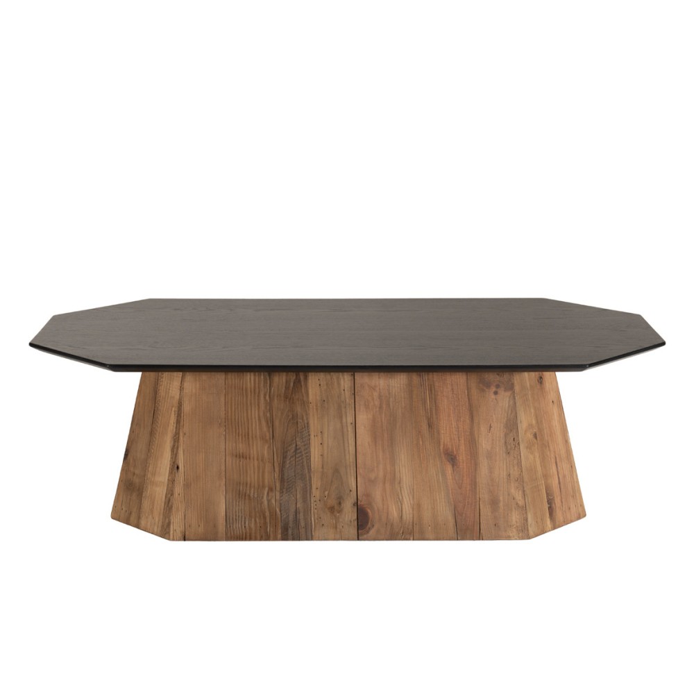 Table basse octogonale bois pin recyclé et contreplaqué