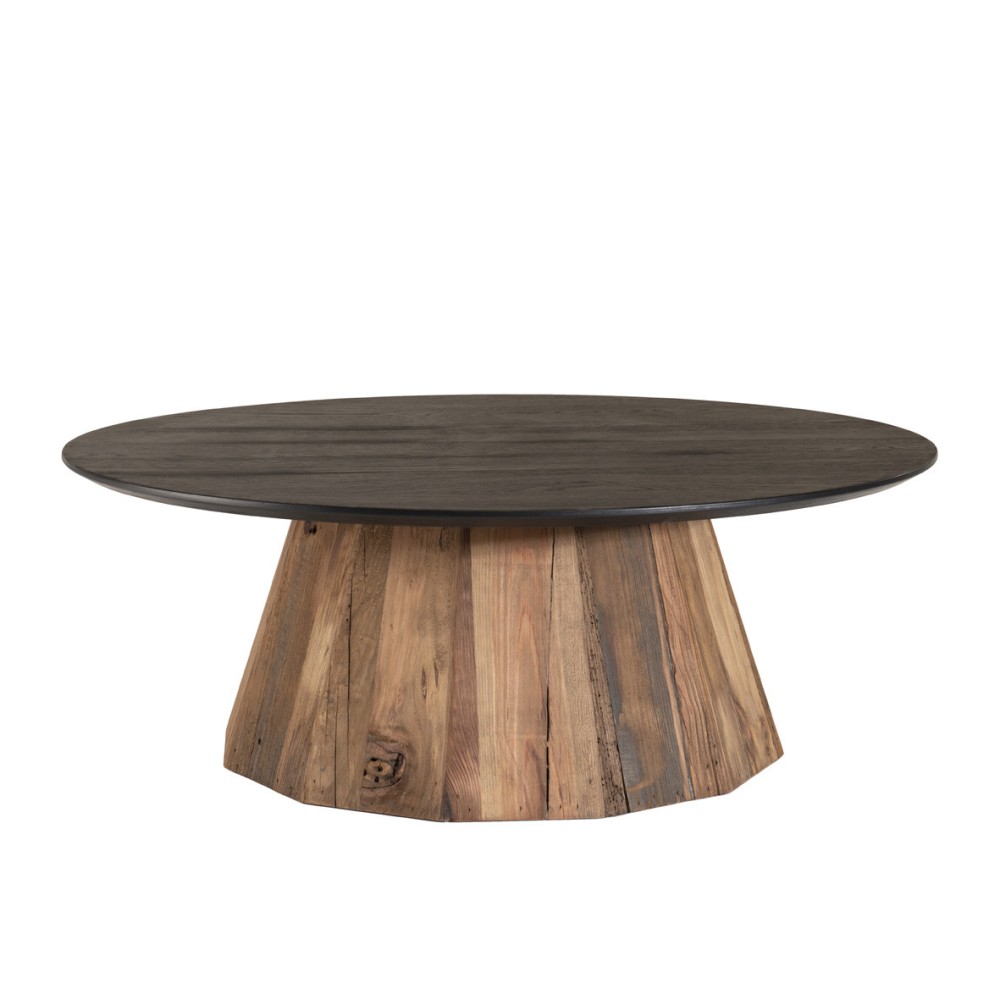 Table basse ronde bois pin recyclé et contreplaqué