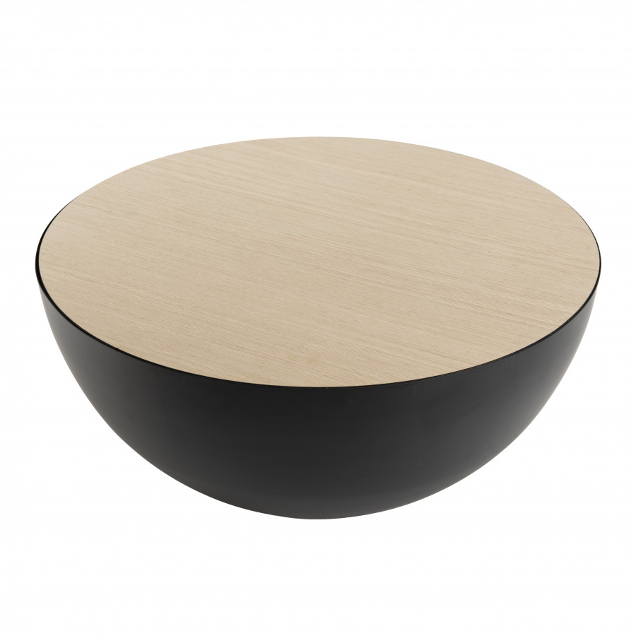 table basse coque base métal plateau bois clair d70