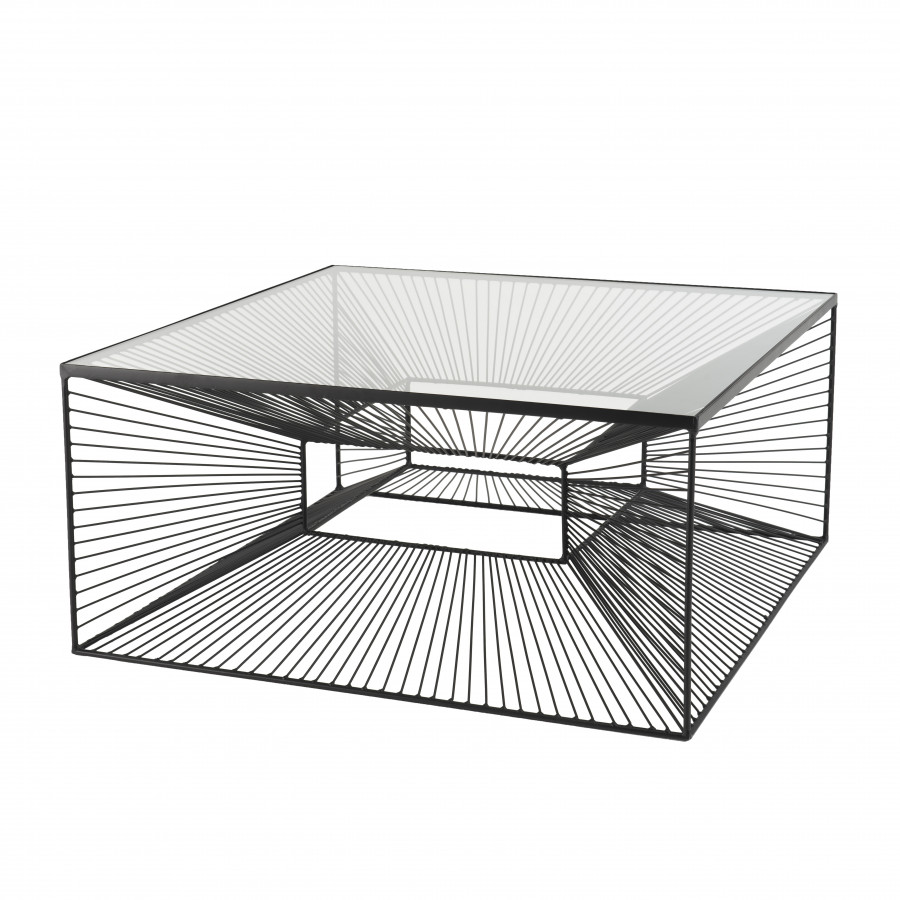 Table basse carrée métal plateau verre
