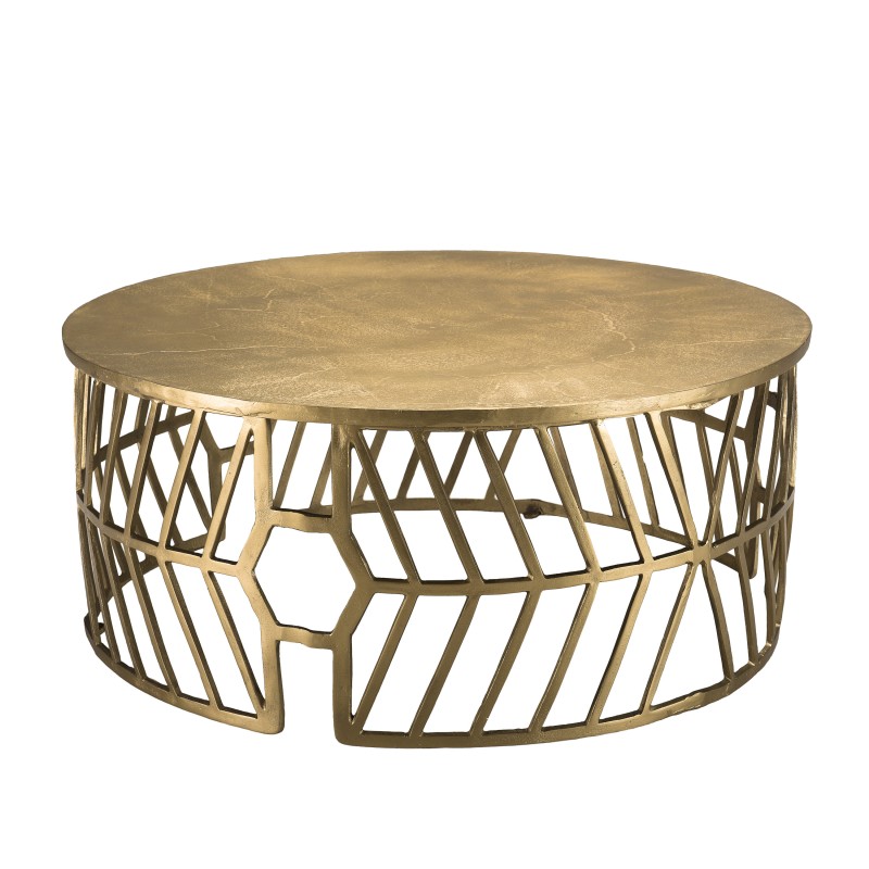 Table basse ronde pietement graphique aluminium doré D89 Table basse ronde pietement graphique aluminium doré D89