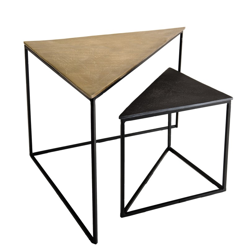 2 tables gigognes triangles aluminium doré et noir pieds métal (photo) 2 tables gigognes triangles aluminium doré et noir pieds métal