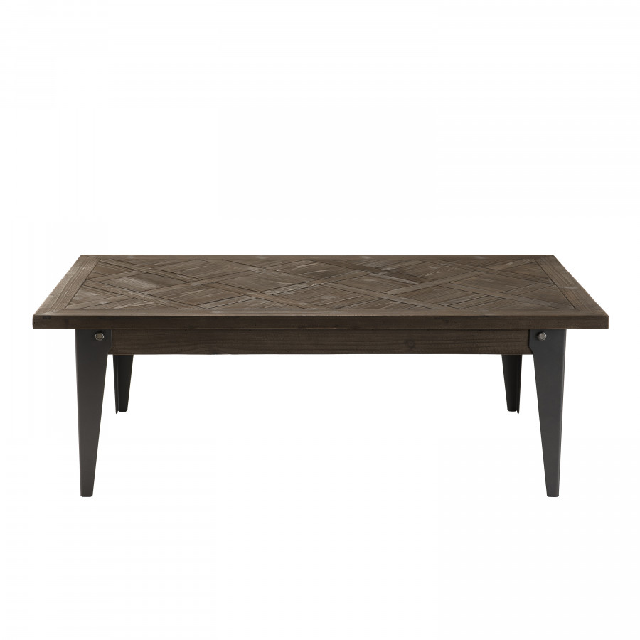 Table basse plateau bois sapin marquetÃ© pieds mÃ©tal