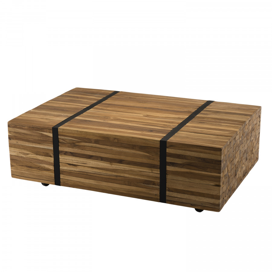 Table basse avec roulettes en teck recyclé cerclée métal noir L110 Table basse avec roulettes en teck recyclé cerclée métal noir L110