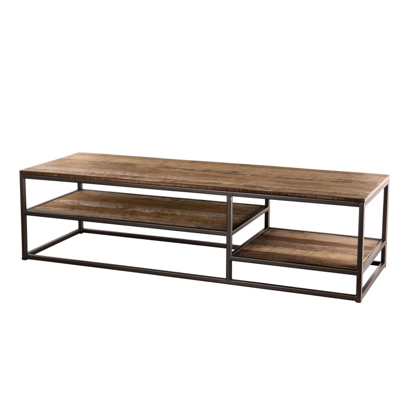 Table basse teck recyclé acacia mahogany métal