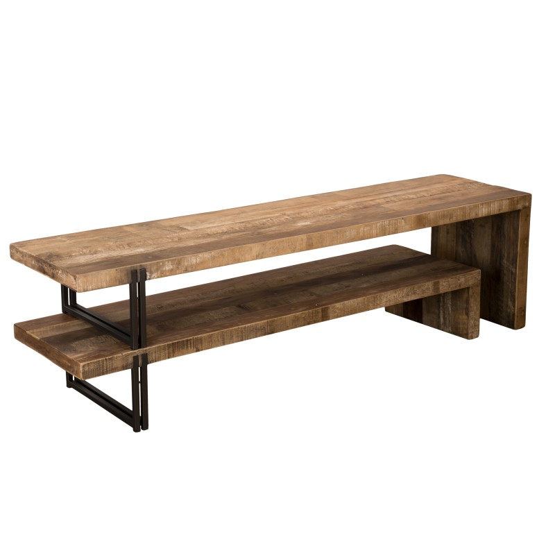 Meuble TV 2 niveaux bois teck recyclé acacia mahogany métal Meuble TV 2 niveaux bois teck recyclé acacia mahogany métal