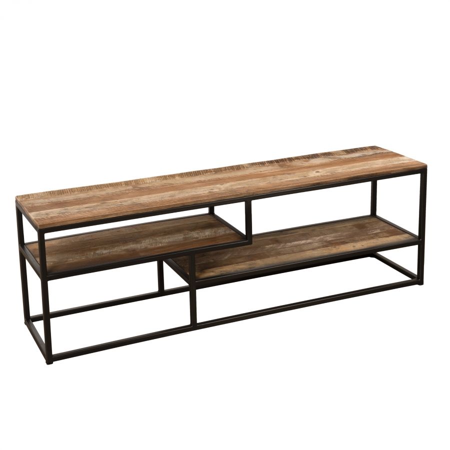 Meuble TV 3 niveaux bois teck recyclé acacia mahogany métal Meuble TV 3 niveaux bois teck recyclé acacia mahogany métal