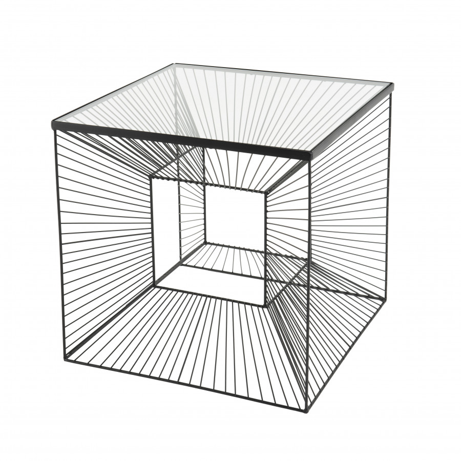 Table d'appoint carrée plateau verre métal noir L45