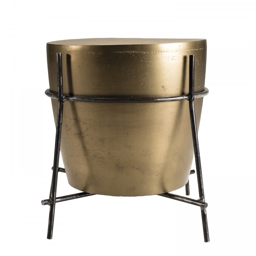 Table d'appoint ronde forme tambour aluminium dorÃ©