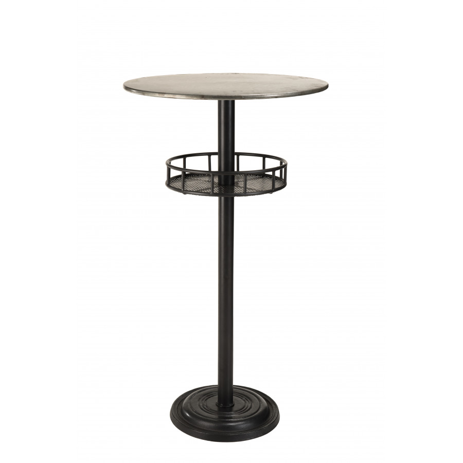 Table de bar ronde 1 étagère plateau zinc pieds métal