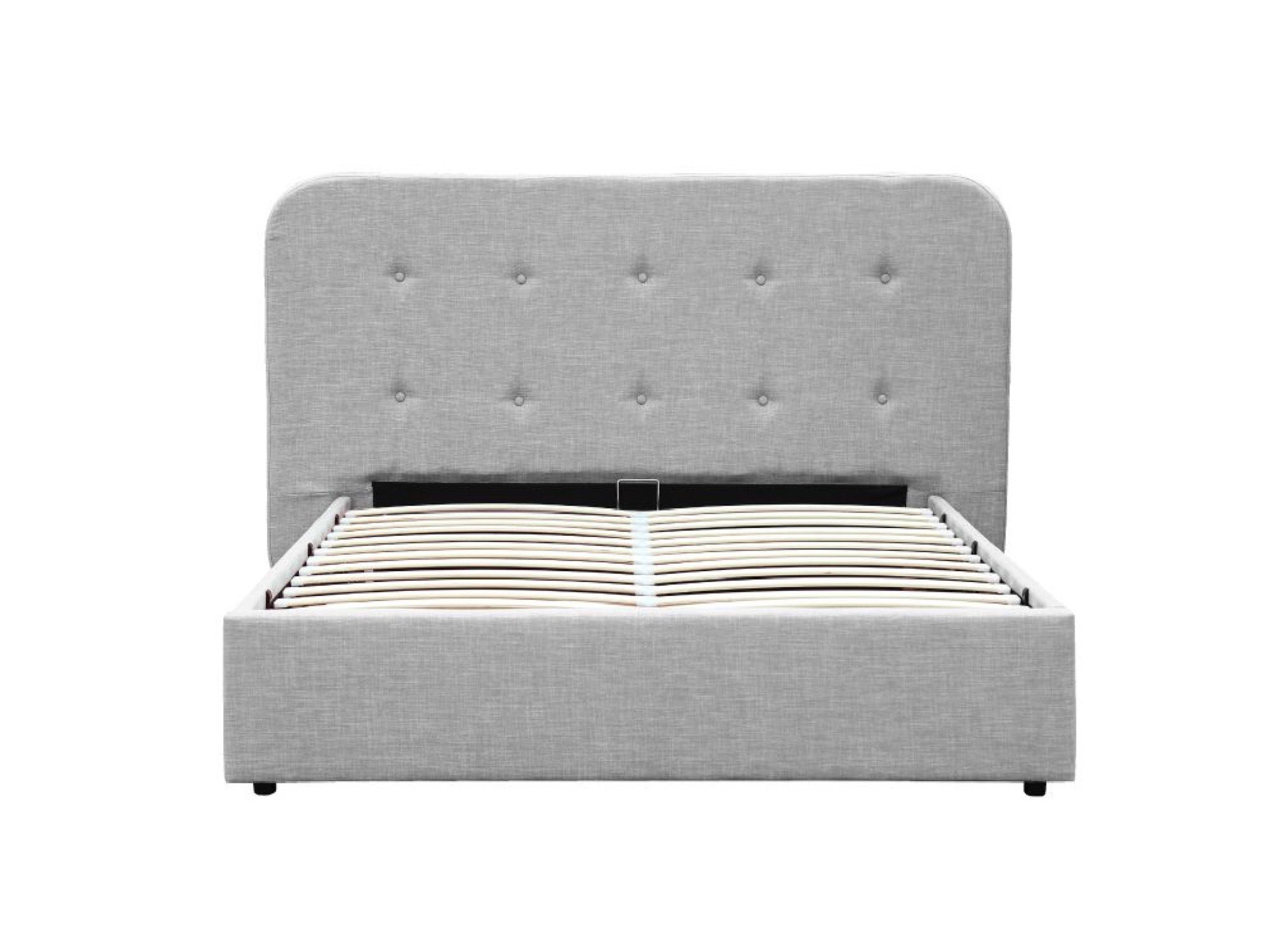 Lit coffre en tissu gris clair avec tête de lit et sommier 140x190 (photo) Lit coffre en tissu gris clair avec tête de lit et sommier 140x190