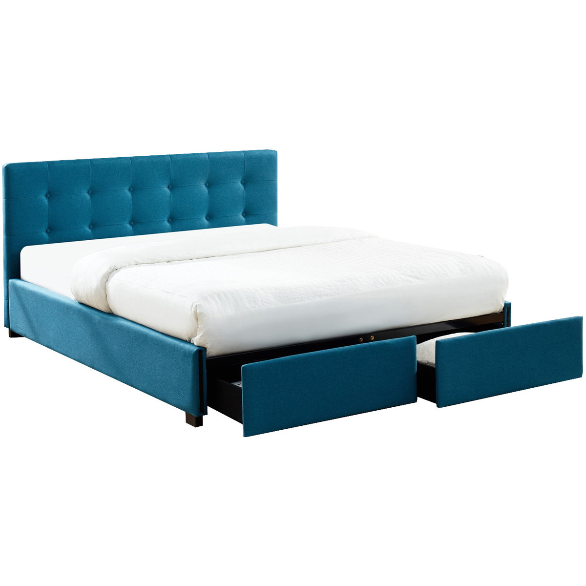 Lit à tiroirs en tissu bleu canard 160x200 avec sommier et tête de lit Lit à tiroirs en tissu bleu canard 160x200 avec sommier et tête de lit
