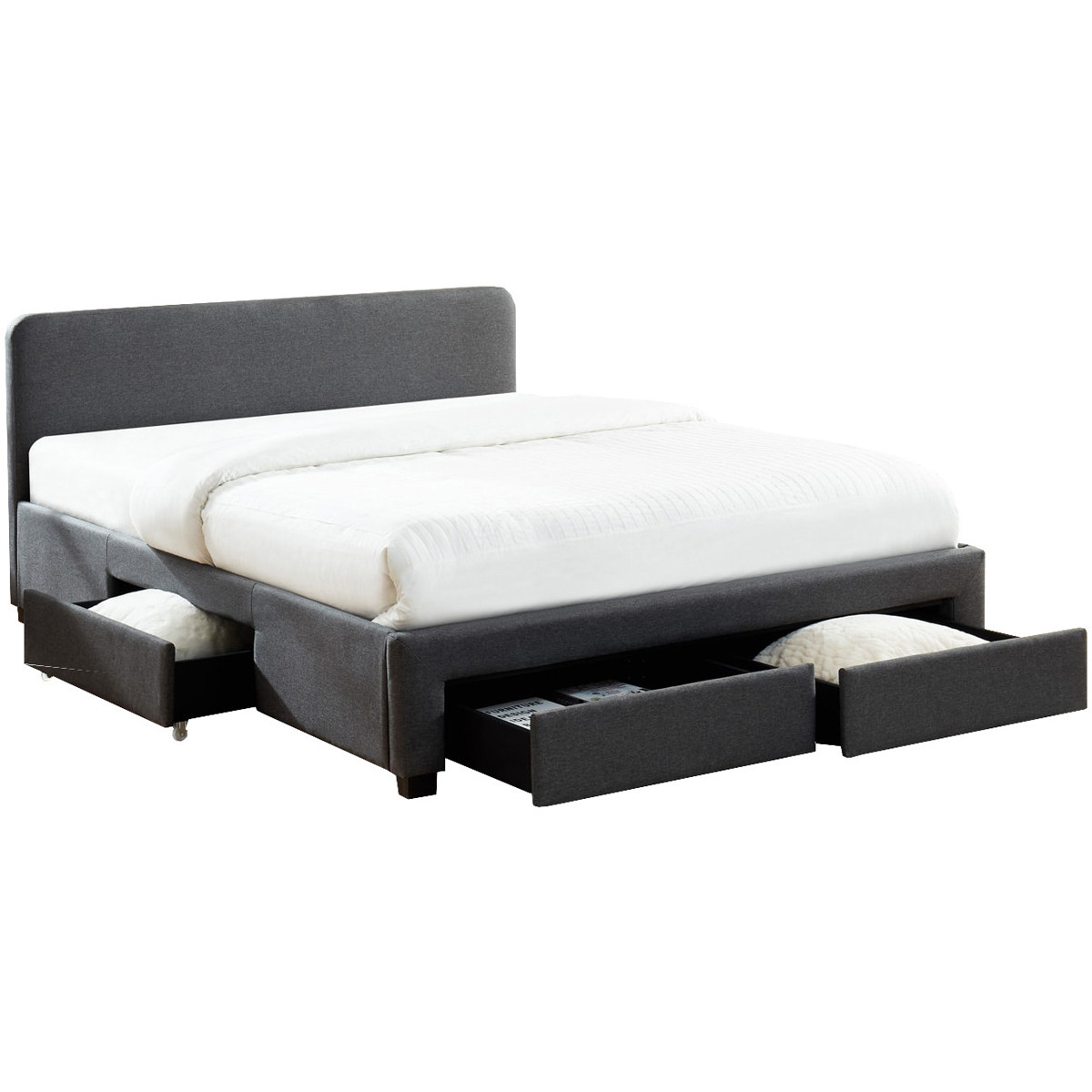 Lit à tiroirs en tissu anthracite 160x200 avec sommier et tête de lit (photo) Lit à tiroirs en tissu anthracite 160x200 avec sommier et tête de lit