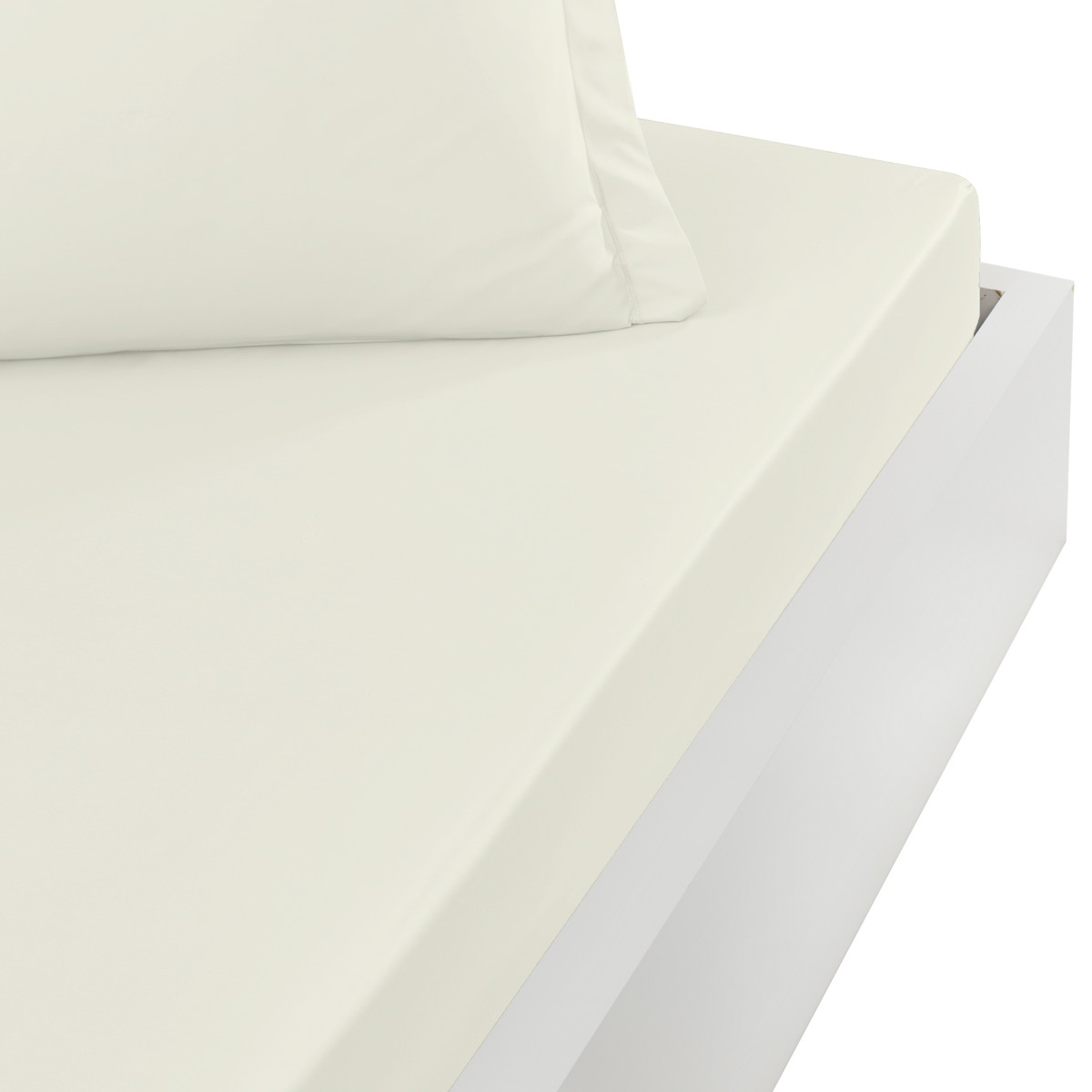 Drap housse en satin de coton bonne Ecru 180x200 cm (photo) Drap housse en satin de coton bonne Ecru 180x200 cm